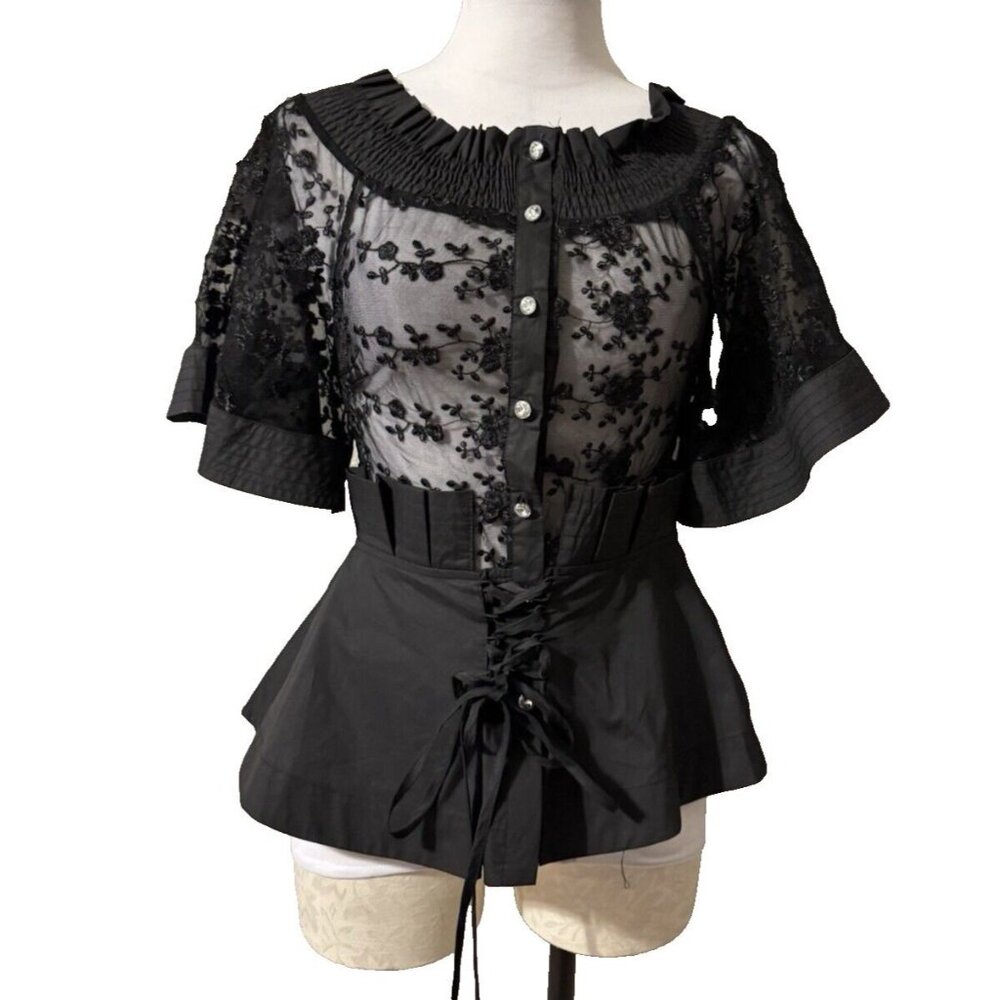Anthropologie Beulah Top S Small Black Lace Up Corset Style Whimsigoth Romantic